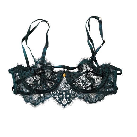 Gooseberry Intimates Lace Underwire Bra - Size Small - Emerald Green Sexy Sheer - Picture 9 of 10